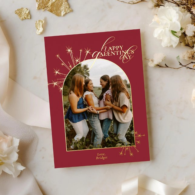 Tarjeta Festiva Con Relieve Metalizado Modern Minimal Chic Red Typography Galentines (Subido por el creador)