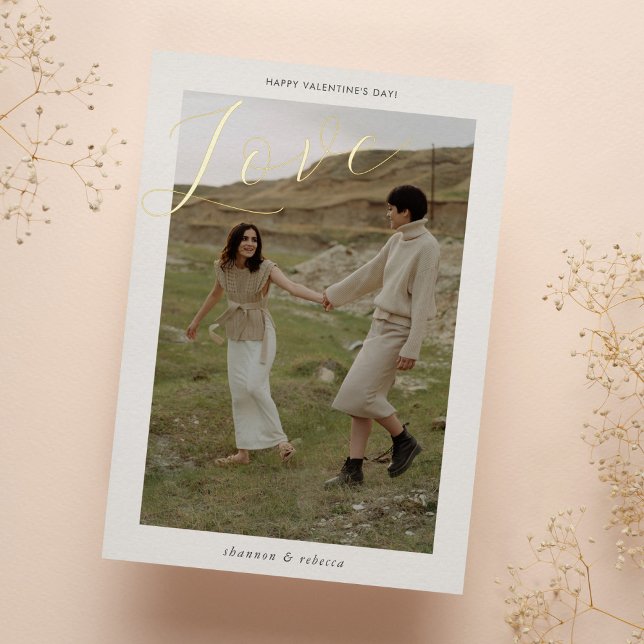 Tarjeta Festiva Con Relieve Metalizado Modern Minimal Love Script Photo Valentine (Subido por el creador)