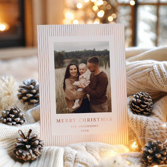 Tarjeta Festiva Con Relieve Metalizado Modern Minimalist Stripes Christmas Holiday (Subido por el creador)