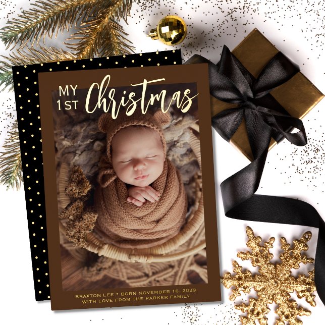 Tarjeta Festiva Con Relieve Metalizado Modern My 1er Navidades Baby Photo (Subido por el creador)