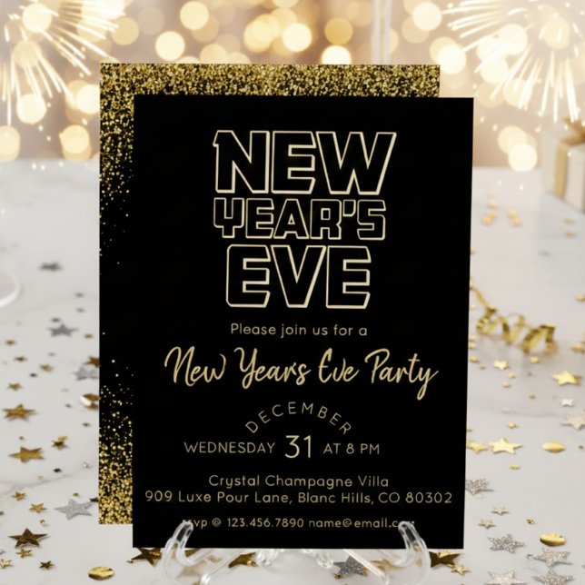 Tarjeta Festiva Con Relieve Metalizado Modern New Year's Eve Party  (Subido por el creador)