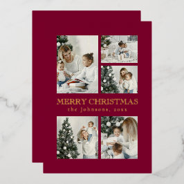 Tarjeta Festiva Con Relieve Metalizado  Modern Red Elegant Typography Photo Christmas