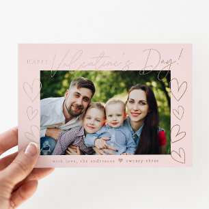 Tarjeta Festiva Con Relieve Metalizado Modern Rose Gold Script Valentine's Day Photo