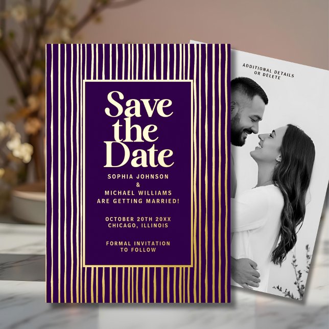 Tarjeta Festiva Con Relieve Metalizado Modern Save the Date Photo Editable Template (Subido por el creador)