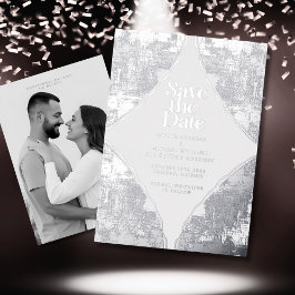 Tarjeta Festiva Con Relieve Metalizado Modern Save the Date Silver Photo Templates