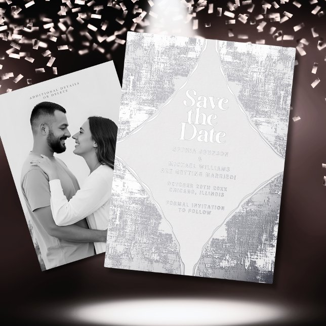 Tarjeta Festiva Con Relieve Metalizado Modern Save the Date Silver Photo Templates (Subido por el creador)