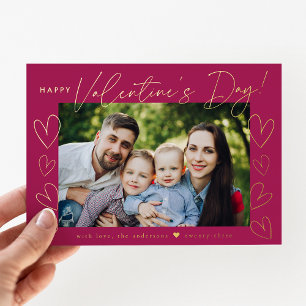 Tarjeta Festiva Con Relieve Metalizado Modern Script Fuchsia Valentine's Day Photo