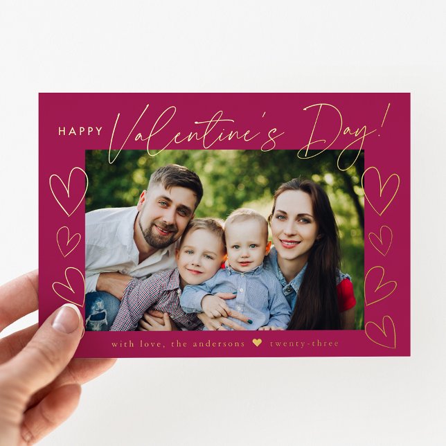 Tarjeta Festiva Con Relieve Metalizado Modern Script Fuchsia Valentine's Day Photo (Subido por el creador)
