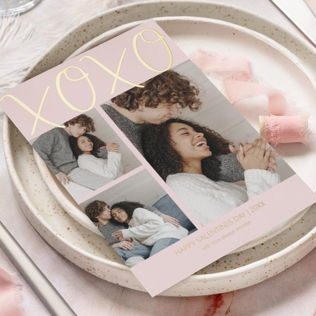 Tarjeta Festiva Con Relieve Metalizado Modern Simple 3 Photo Valentines Day (Subido por el creador)