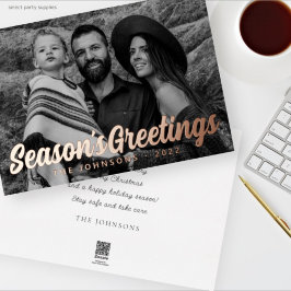 Tarjeta Festiva Con Relieve Metalizado Modern Simple Cursive Script Greeting Family Photo