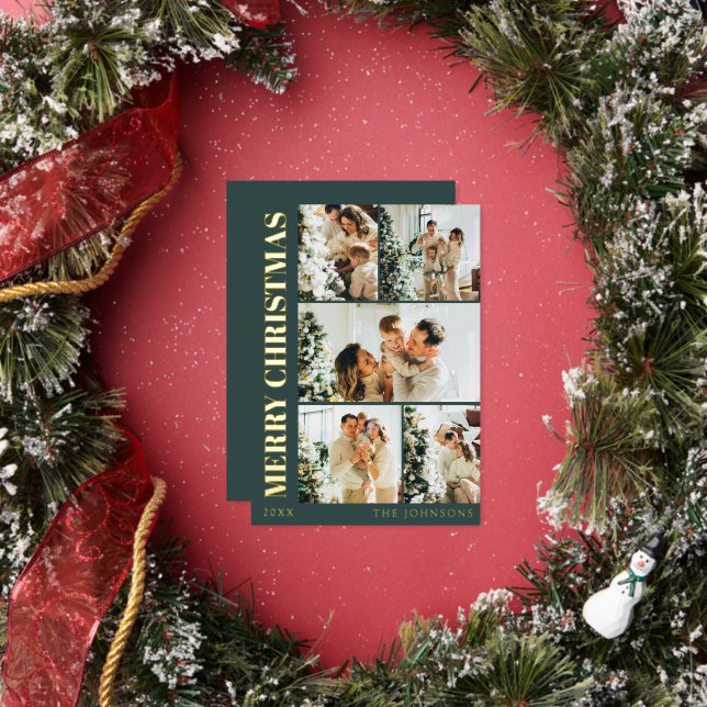 Tarjeta Festiva Con Relieve Metalizado Modern Stylish Typography Minimal Green Christmas (in situ)