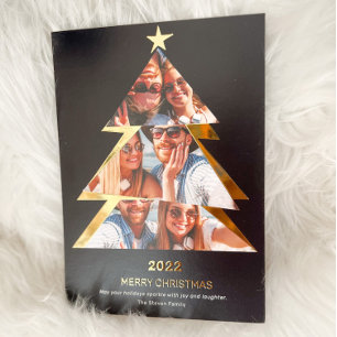 Tarjeta Festiva Con Relieve Metalizado Moderna abstracta Triangles fotografía árbol de na