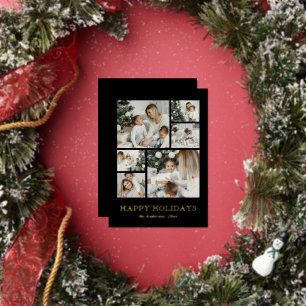 Tarjeta Festiva Con Relieve Metalizado Moderna Colaboración de Fotos de Familia Simple Ne