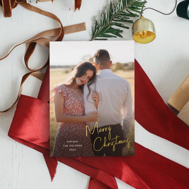 Tarjeta Festiva Con Relieve Metalizado Moderna escritura navideña simple foto (Subido por el creador)