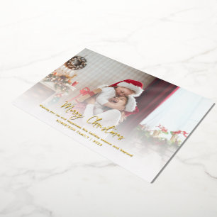 Tarjeta Festiva Con Relieve Metalizado Moderna familia Foto Elegante Navidades de guión c
