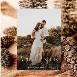 Tarjeta Festiva Con Relieve Metalizado Moderna familia navideña foto sartán