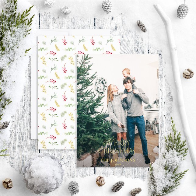 Tarjeta Festiva Con Relieve Metalizado Moderna Feliz Navidad Invierno Green Gold Photo (Subido por el creador)