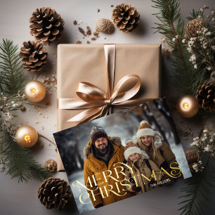 Tarjeta Festiva Con Relieve Metalizado Moderna Feliz Navidad Minimal 1 Foto Elegante