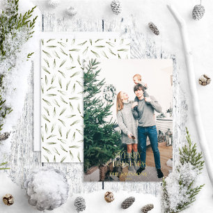 Tarjeta Festiva Con Relieve Metalizado Moderna Feliz Navidad Pine Green Gold Photo