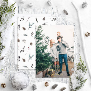 Tarjeta Festiva Con Relieve Metalizado Moderna Feliz Navidad Pinecone Green Gold Photo