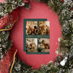 Tarjeta Festiva Con Relieve Metalizado Moderna Foto de Familia con Estilo Navidad Feliz V