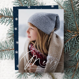 Tarjeta Festiva Con Relieve Metalizado Moderna foto de la Marina con guión de firma de me