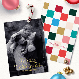 Tarjeta Festiva Con Relieve Metalizado Moderna foto de tablero de ajedrez y colorido para