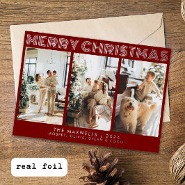 Tarjeta Festiva Con Relieve Metalizado Moderna foto roja de Feliz Navidad