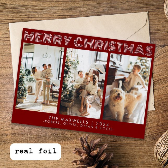 Tarjeta Festiva Con Relieve Metalizado Moderna foto roja de Feliz Navidad (Subido por el creador)