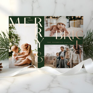 Tarjeta Festiva Con Relieve Metalizado Moderna Merry Brillante Tipografía Negrita 3 Foto
