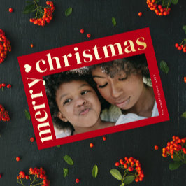 Tarjeta Festiva Con Relieve Metalizado Moderna tipografía audaz Feliz Navidad