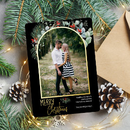 Tarjeta Festiva Con Relieve Metalizado Moderna vegetación arcánica Fotos navideñas merry