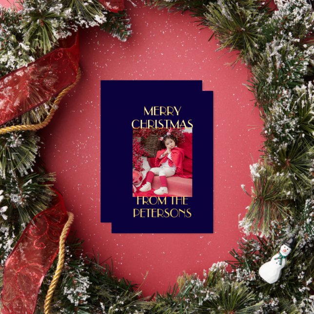 Tarjeta Festiva Con Relieve Metalizado Moderna y elegante Marina Feliz Navidad Foto Gold (in situ)