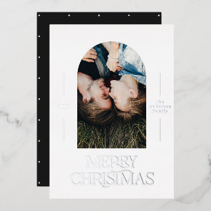 Tarjeta Festiva Con Relieve Metalizado Moderna y elegante tipografía Navidades de fotogra
