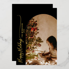 Tarjeta Festiva Con Relieve Metalizado Modernas Felices Fiestas 2-Foto Navidad Holográfic