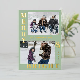Tarjeta Festiva Con Relieve Metalizado Moderno Alegre y Brillante 2 Foto Sage Elegante