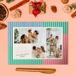 Tarjeta Festiva Con Relieve Metalizado Moderno azul rojo y rayas verdes 3 foto