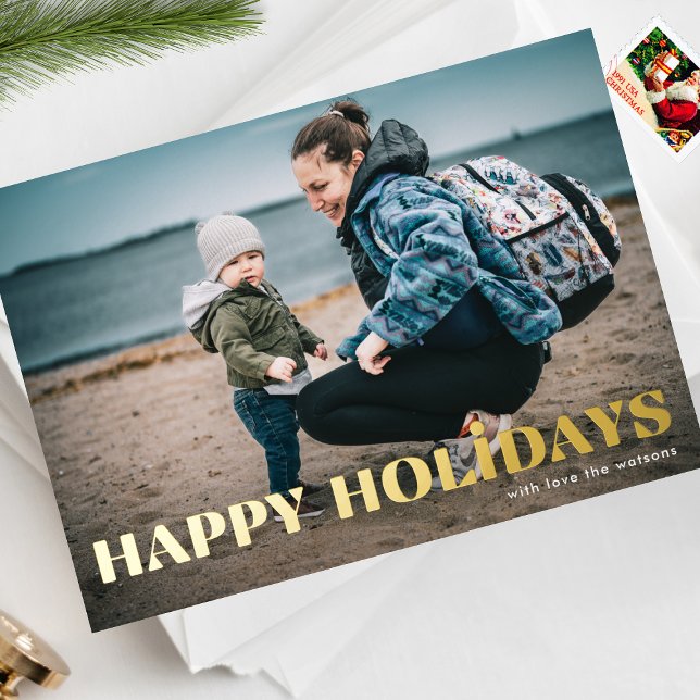 Tarjeta Festiva Con Relieve Metalizado Moderno BOLD GOLD Happy Holidays (Subido por el creador)