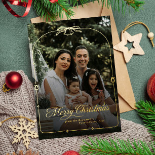 Tarjeta Festiva Con Relieve Metalizado Moderno Bow Merry Relieve metalizado navideño fest