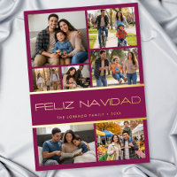 Moderno Collage de 7 Fotos Feliz Navidad en Borgoñ