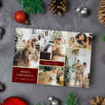Tarjeta Festiva Con Relieve Metalizado Moderno Collage de fotos de oro de Borgoña Feliz N<br><div class="desc">Moderna tarjeta de Navidades de color rojo oscuro y oro personalizada con un collage de fotos de tu familia. Feliz Navidad con cartas elegantes. Su apellido está rodeado de fotos. Relieve metalizado dorado de texto en un fondo borgoñoso.</div>
