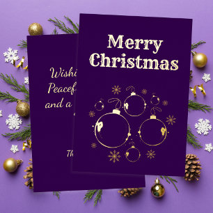 Tarjeta Festiva Con Relieve Metalizado Moderno Feliz Navidad Negrita Púrpura Dorado