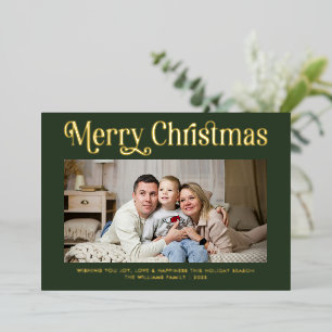 Tarjeta Festiva Con Relieve Metalizado Moderno Feliz Navidad simple una foto familia