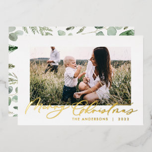 Tarjeta Festiva Con Relieve Metalizado Moderno follaje mínimo 1 guión de foto Relieve met