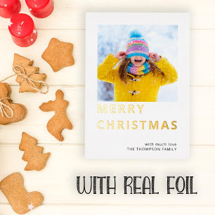 Tarjeta Festiva Con Relieve Metalizado Moderno Foto Feliz Navidad