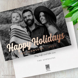Tarjeta Festiva Con Relieve Metalizado Moderno guión cursivo simple Saludo Familia Foto