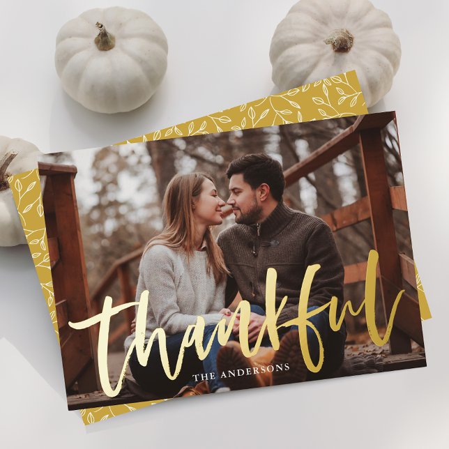 Tarjeta Festiva Con Relieve Metalizado Moderno guión de agradecimiento a Thankful Gold (Subido por el creador)