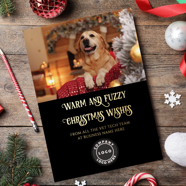 Tarjeta Festiva Con Relieve Metalizado Moderno Mascota de Vet Tech Dog Photo Business Log (Modern Vet Tech Pet Dog Photo Business Logo Foil Holiday Card)