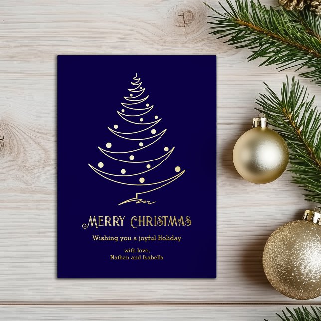 Tarjeta Festiva Con Relieve Metalizado Moderno Merry Christmas azul marino dorado  (Subido por el creador)