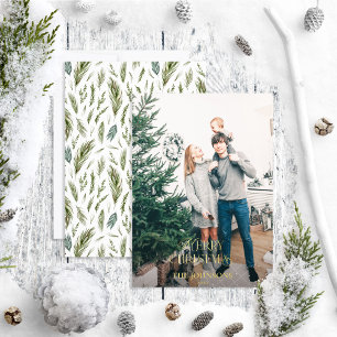 Tarjeta Festiva Con Relieve Metalizado Moderno Merry Christmas Forest Green Gold Photo